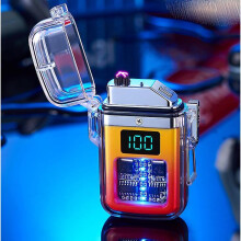 (Red-yellow Gradient) Electric Lighter Dual Arc Waterproof Rechargeable Lighter With Battery Indicator