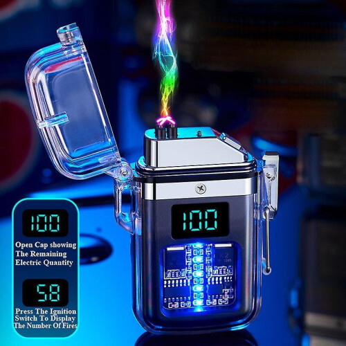 (Black) Electric Lighter Dual Arc Waterproof Rechargeable Lighter With Battery Indicator 2