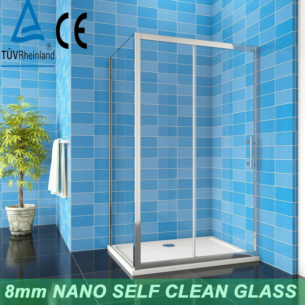 Aica (Door Width: 1400Mm 8Mm Nano Self Clean Glass; Side Panel: 700Mm; Tray: No Tray) Shower Enclosure Walk In Sliding Door 8Mm