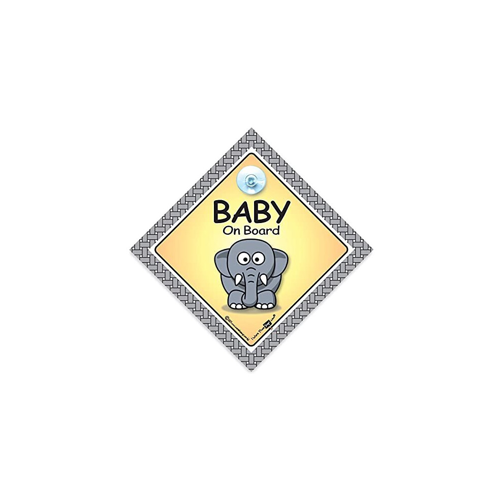 Baby Elephant On Board Sign, Baby On Board Sign, High Visibility Suction Cup Car Window Sign Designed To Let Other Road Users Baby Iwantthatsign.com