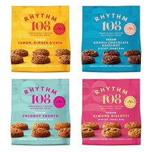 Rhythm 108 Organic Vegan Gluten & Dairy Free Tea Biscuits Share Bag Mixed Case of 4 x 135g