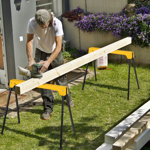 Costway Twin Pack Folding Sawhorses Tool Stands Power Tools Convenient Handle 1