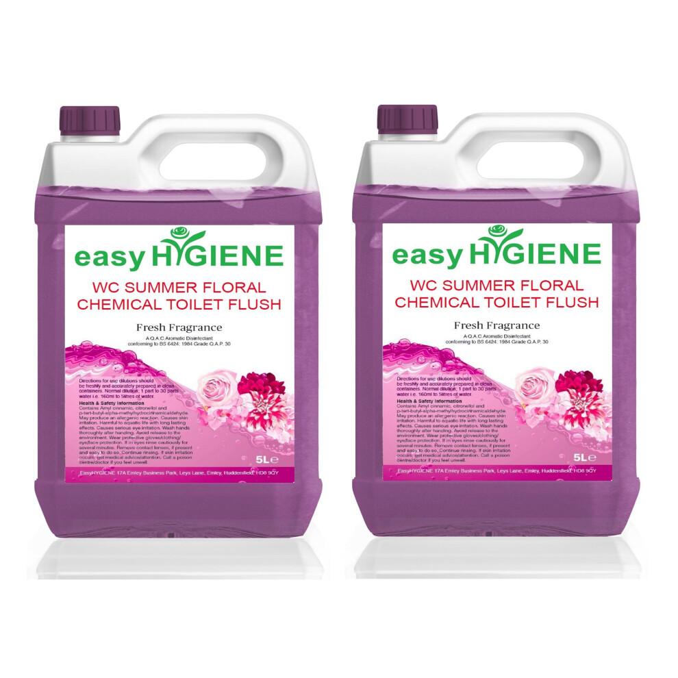 SUMMER FLORAL FLUSH 10L CHEMICAL TOILET fluid Cleaner Portable PINK rinse 2 x 5L