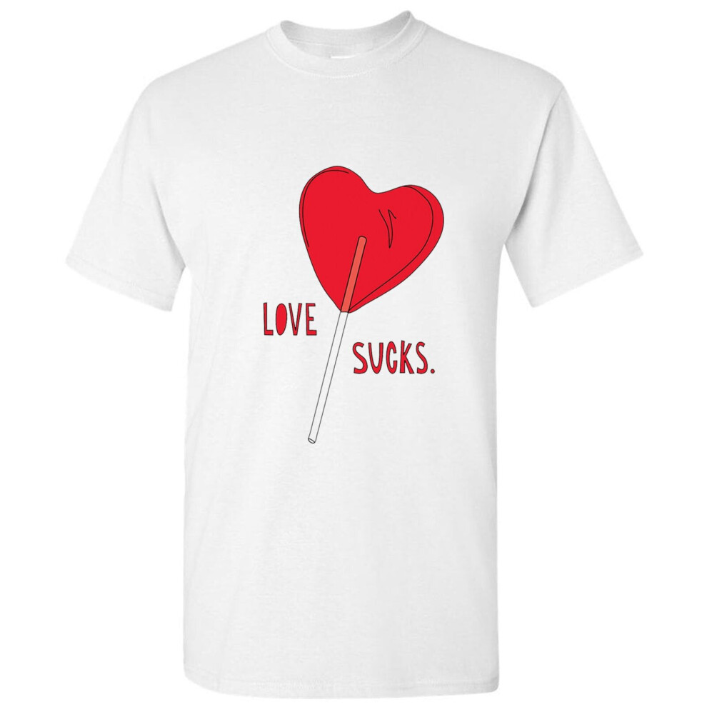 (White, 5XL) Love Sucks Red Lolly Pop Stick Candy Funny Novelty Men T Shirt Tee Top