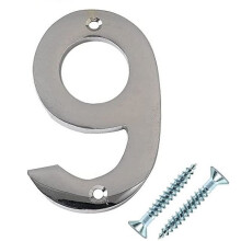 (1 x Number 9) Polished Chrome Screw On House Door / Gate Numbers And Letters 0-9 A B Post Wall