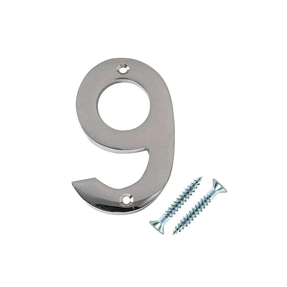 (1 x Number 9) Polished Chrome Screw On House Door / Gate Numbers And Letters 0-9 A B Post Wall