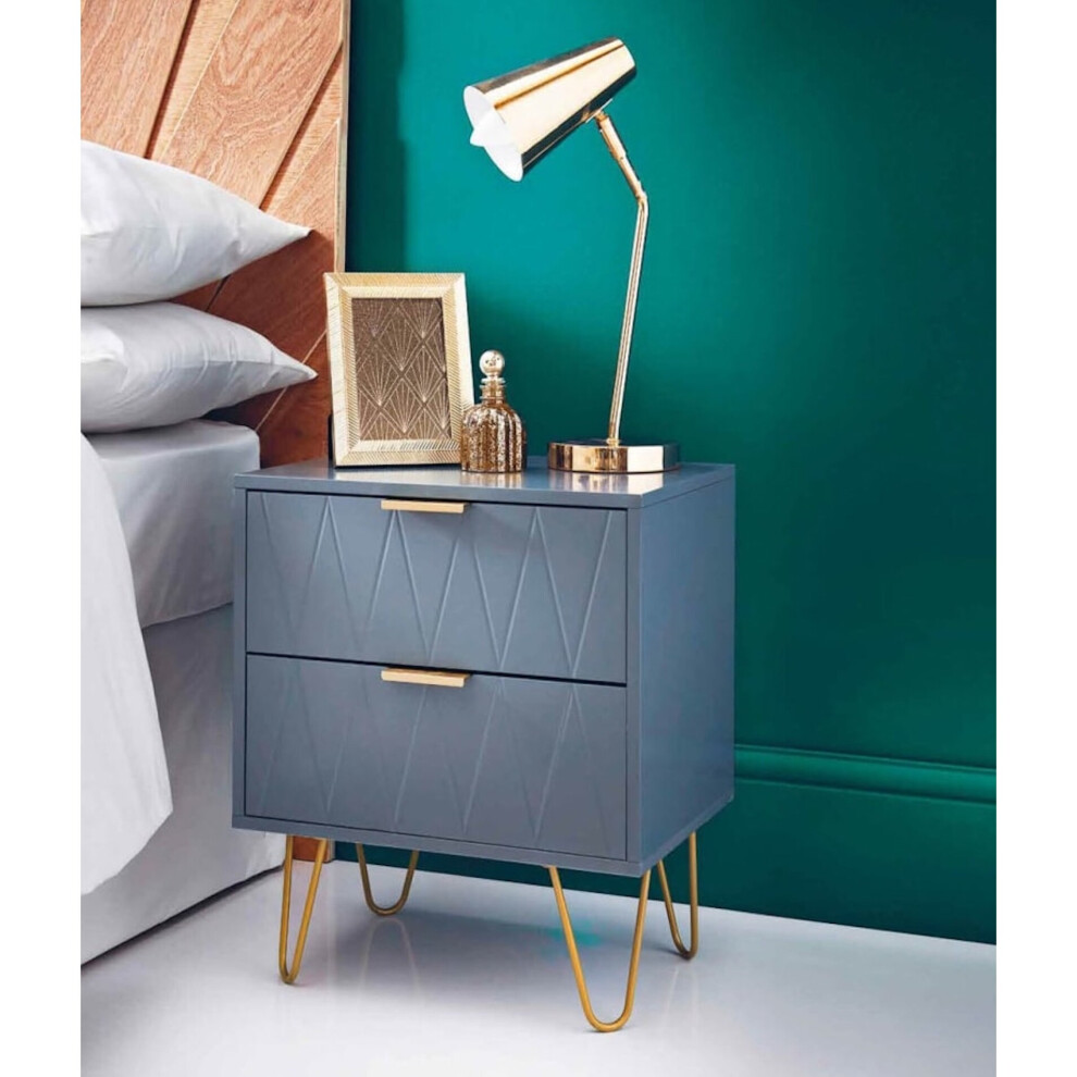 Bedside Tables With 2 Drawer Gold Legs Side Table Bedroom Furniture Grey