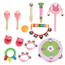 (Pink) Wooden Musical Rhythm Percussion Instruments Set
