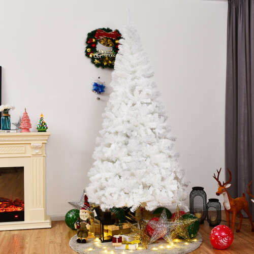 Costway 5 FT White Artificial Christmas Tree Xmas Pine Tree w/Solid Metal Legs 2