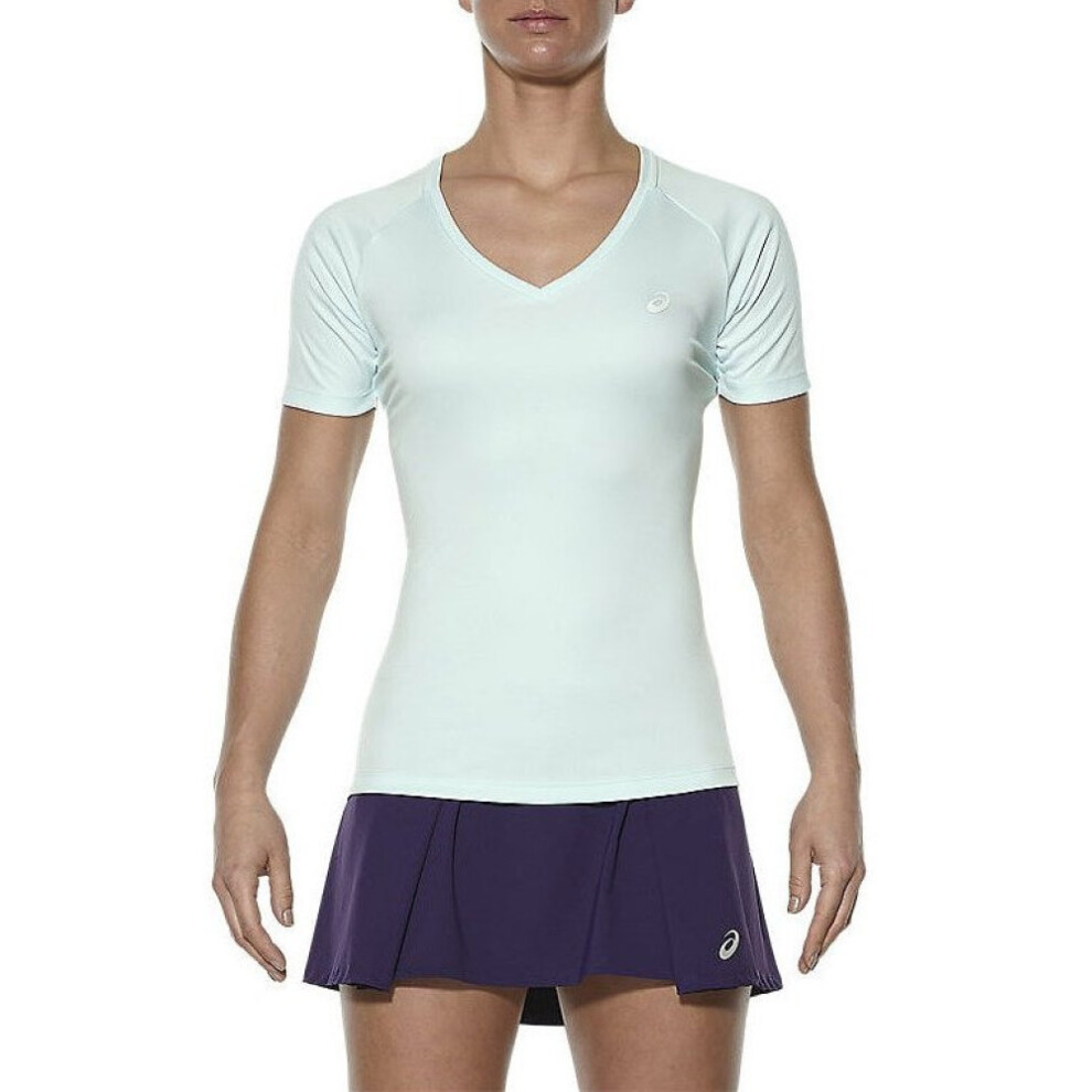 Asics Women's Running T-Shirt (Size S) Soothing Sea Club V-Neck T-Shirt - New