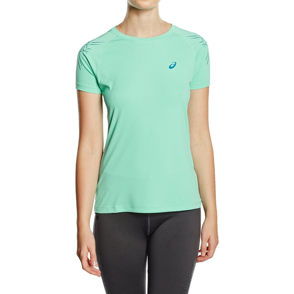 Asics Women's Runnning T-Shirt (Size XS) Aqua Mint Short Sleeve Stripe Top - New