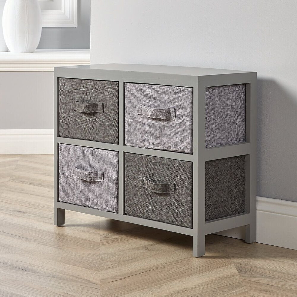 Metro 4 Fabric Drawer Storage Chest Unit Grey Fully Assembled