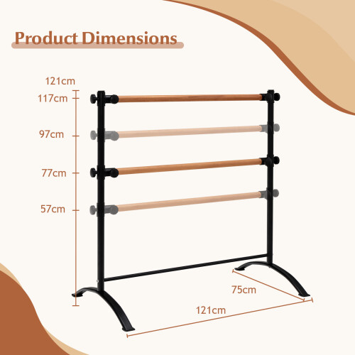 Casart 4ft Ballet Barre Freestanding Double Dance Bar Height-Adjustable 100kg 1