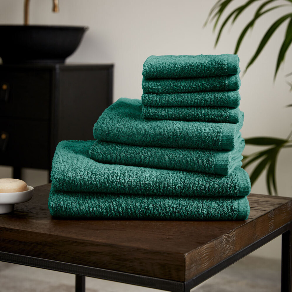 (Forest Green) Catherine Lansfield Quick Dry 100% Cotton 8 Piece Towel Bale