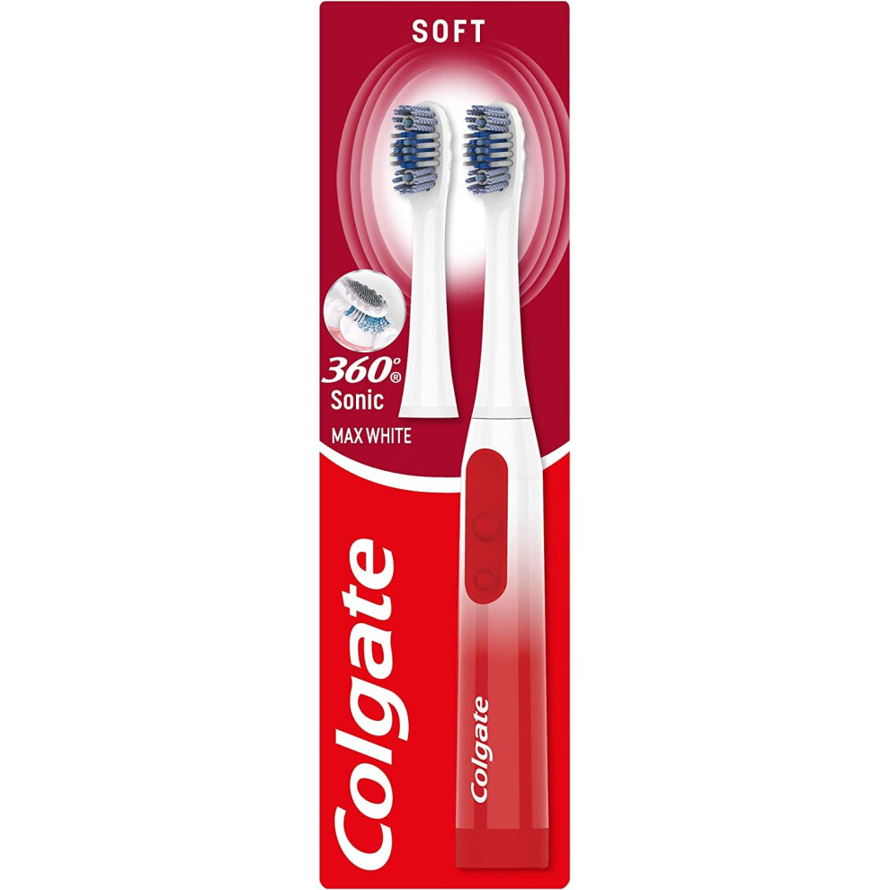 Colgate 360 Sonic Max White Battery Powered Toothbrush cleans in 4 ways and polishes teeth surface for a healthy, whole mouth clean