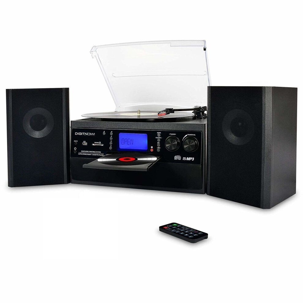 DIGITNOW Bluetooth Turntable Record Player CD Cassette Radio & Speakers