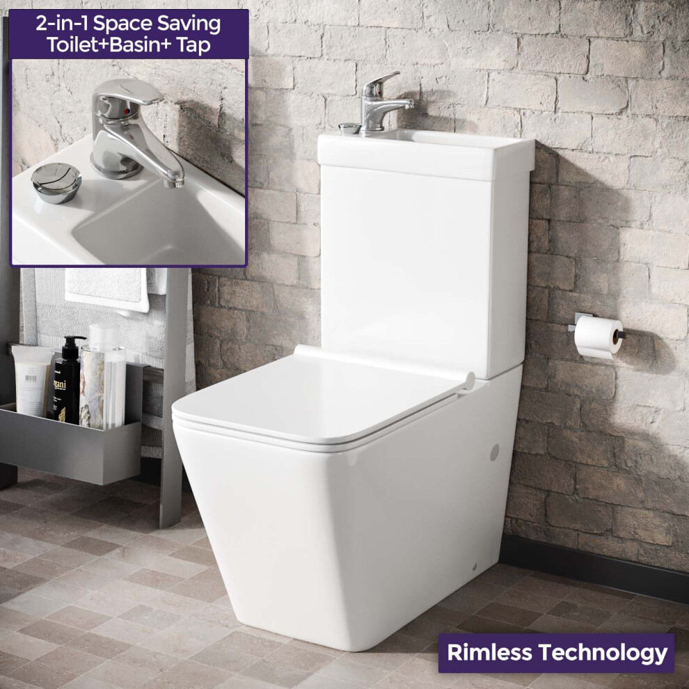 2 In 1 Combo Rimless Toilet & Basin Combined Cloakroom Basin Tap Waste Set |Nova 4702273827655