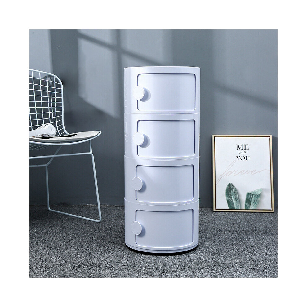 (White) 4-Tier Round Drawer Storage Unit Organizer