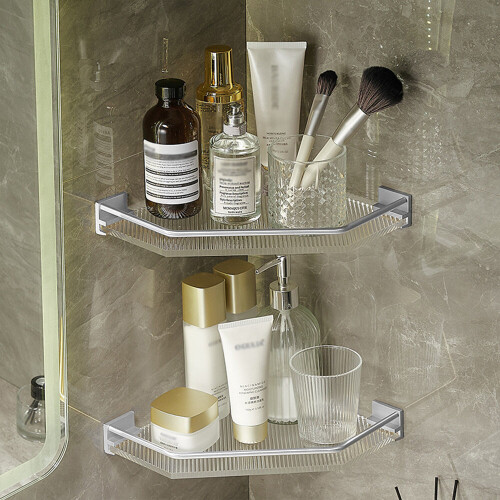 Living And Home (Silver) Bathroom Corner Shelf Adhesive Shower Organiser 1