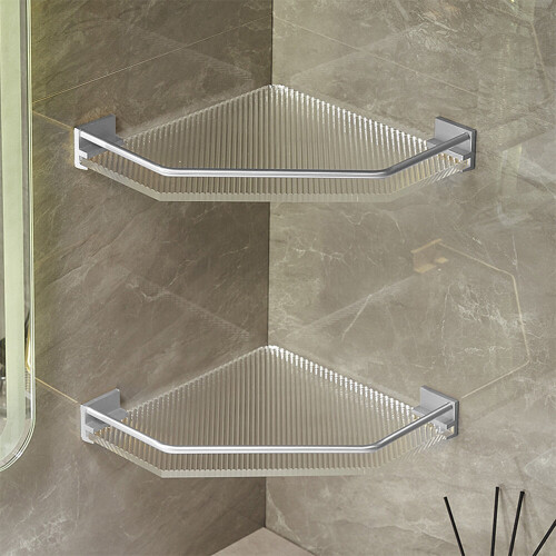 Living And Home (Silver) Bathroom Corner Shelf Adhesive Shower Organiser 2