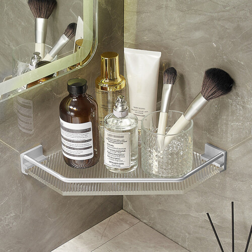 Living And Home (Silver) Bathroom Corner Shelf Adhesive Shower Organiser
