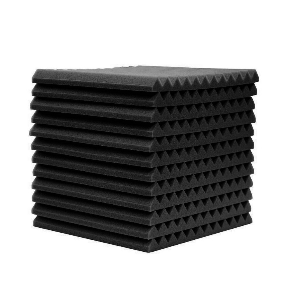 (Black) 12Pcs 12" 30Cm Acoustic Soundproof Sound Absorbing Insulation Foam Sponge Board 9360159015814