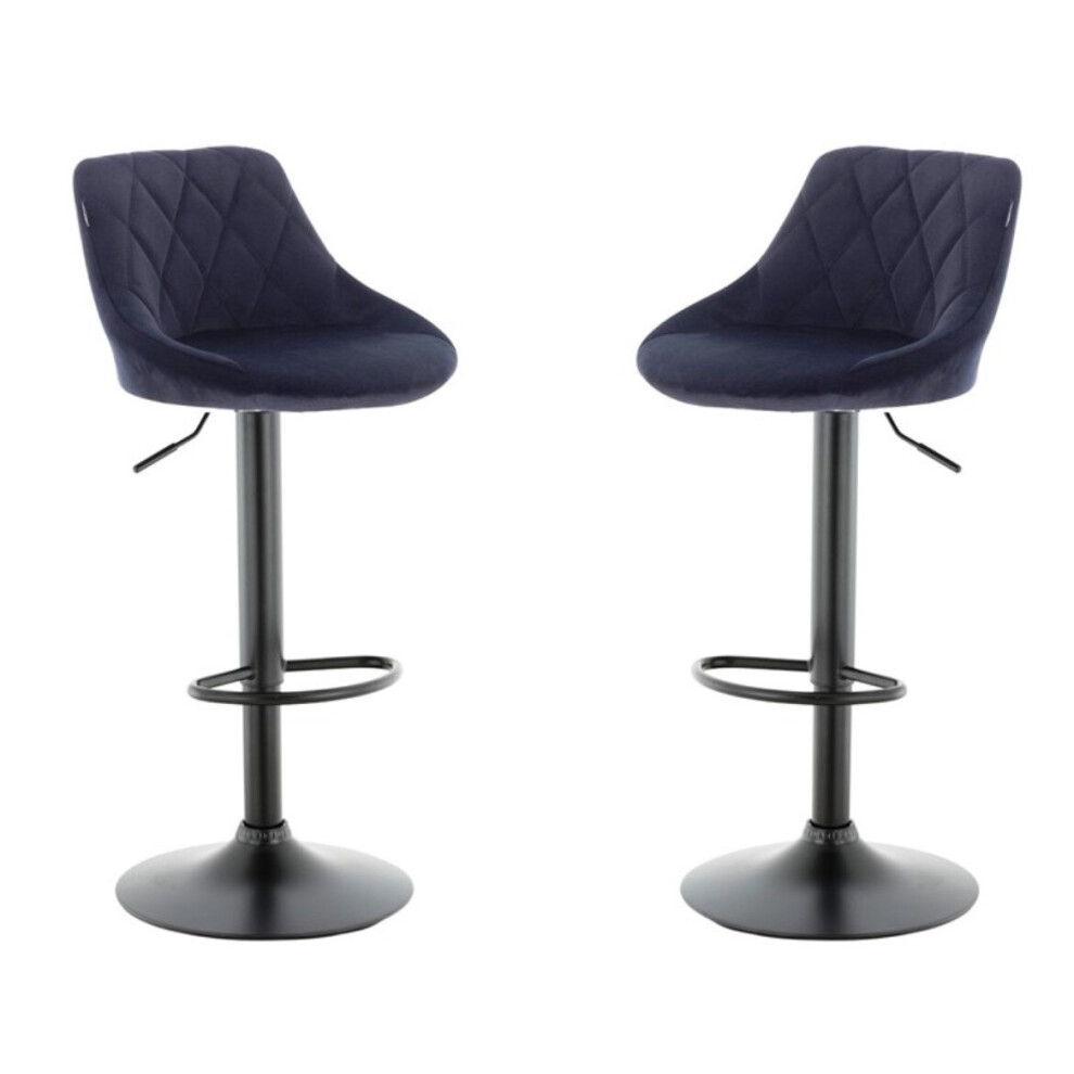 Millies Design Set Of 2 Valencia Velvet Bar Stools, Swivel & Height Adjustable Black