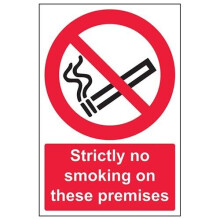 VSafety Strictly No Smoking On These Premises Prohibition Sign - Portrait - 200mm x 300mm - Self Adhesive Vinyl