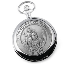 Godson Christening St Christopher Pewter Front Pocket Watch Gift Idea