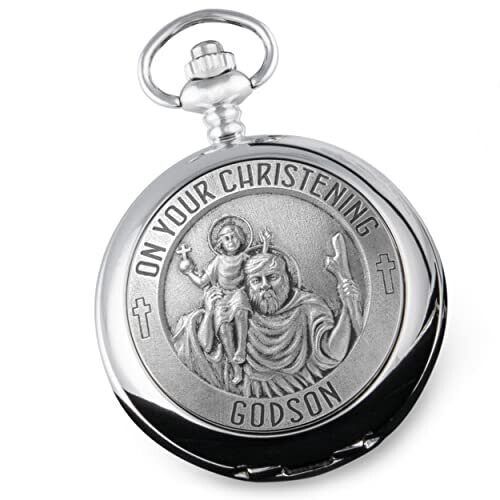Godson Christening St Christopher Pewter Front Pocket Watch Gift Idea