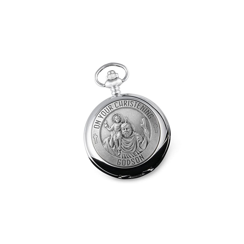 Godson Christening St Christopher Pewter Front Pocket Watch Gift Idea De Walden