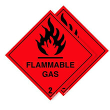 Pack of 2 Flammable Gas Signs Self adhesive Waterproof Vinyl Gas Safety Stickers 100mm x 100mm V1199