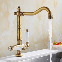 (Bronze) Double Bar Traditional Antique Brass Kitchen Sink Mixer Tap