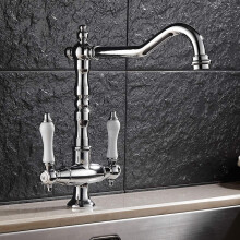 (Chrome) Double Bar Traditional Antique Brass Kitchen Sink Mixer Tap