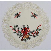 Sinobrite H9148-024 24 in. Cardinal & Pine Cone on Branches Doily