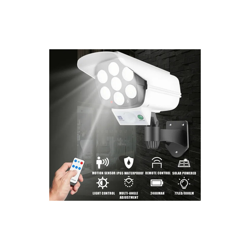 77 LED Motion Sensor Security Street Lights Solar Street Wall Lights Motion Sensor Fake Surveillance Camera Security+Remote