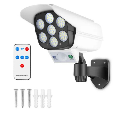 77 LED Motion Sensor Security Street Lights Solar Street Wall Lights Motion Sensor Fake Surveillance Camera Security+Remote 2