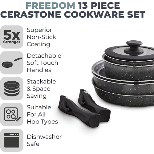 Tower Tower T900140 Freedom 13pc Detachable Handles Cookware Set, Cerastone Coating, Stackable, Induction Ready, Graphite 2