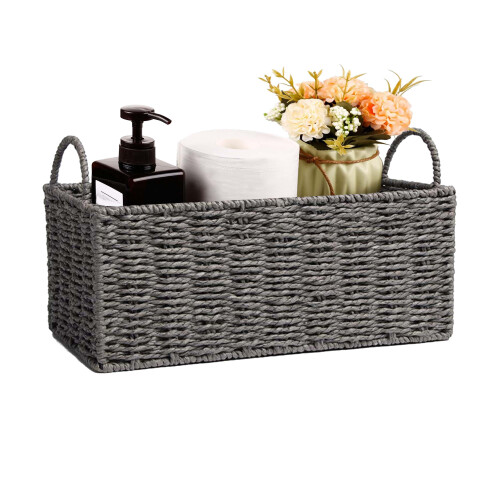 (Grey) AAMEN Bathroom Rope Storage Basket with Handles 2