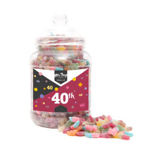 (Large Jar 1700gm) Happy 40th Birthday Sweet Gift Jar Fizzy Tangy Mix