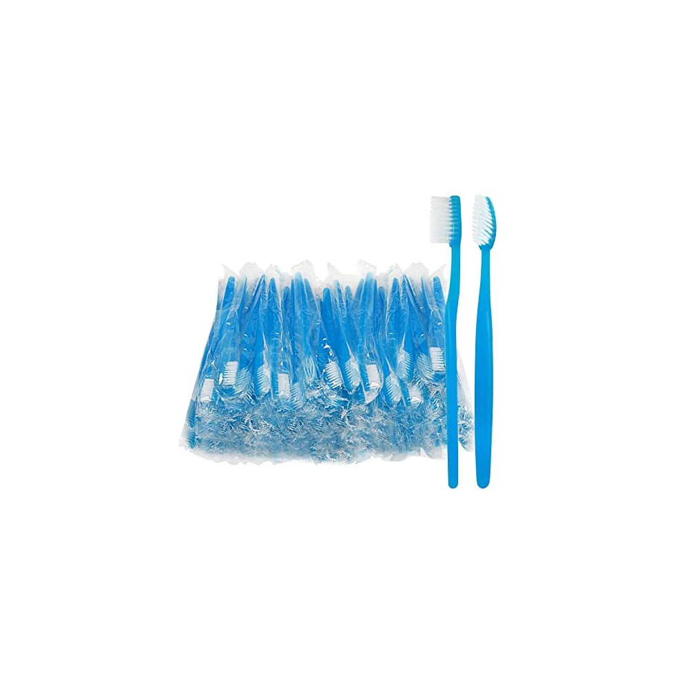 Fozkiery Blue Handle Toothbrushes Individually Wrapped, Multipack Disposable Toothbrushes For Hotel, Travel (20)