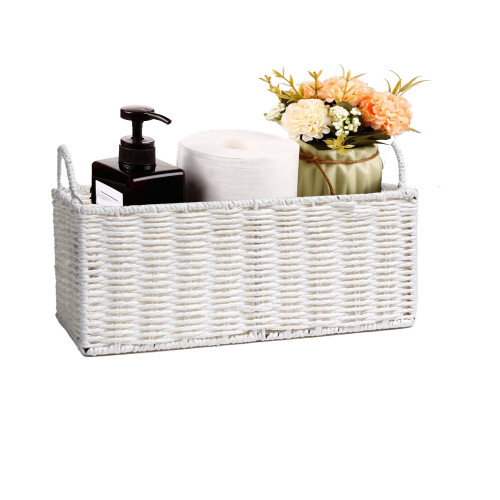 (White) AAMEN Bathroom Rope Storage Basket with Handles 2