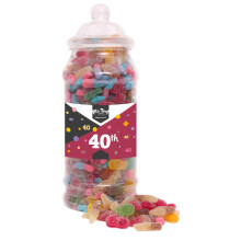 (Medium Jar 700gm) Happy 40th Birthday Sweet Gift Jar Fizzy Tangy Mix