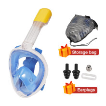 (L/XL, Blue Set) Underwater Scuba Snorkeling Anti Fog Mask Set Diving Full Face Respiratory