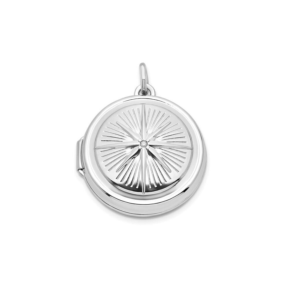 Finest Gold Sterling Silver Rhodium-Plated CZ Compass 20 mm Round Locket-image-OPC-PBD8STV-NEW