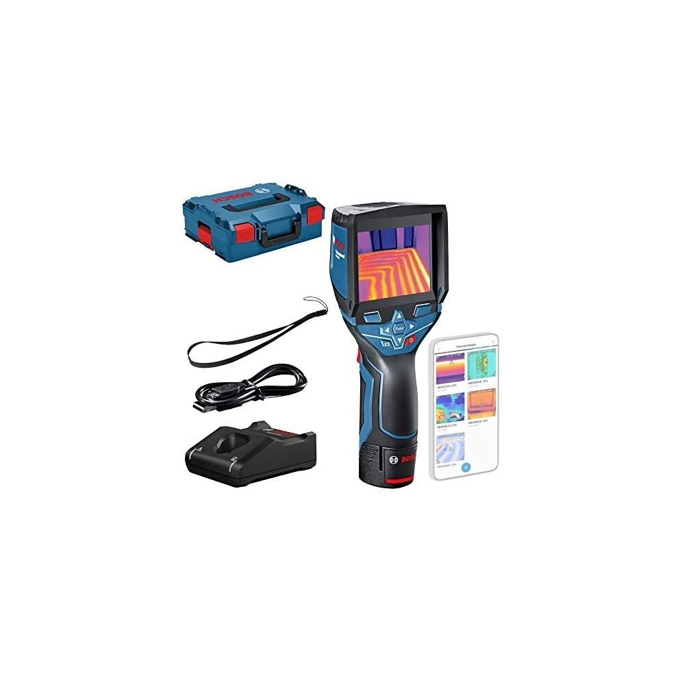 Bosch Professional 12V System Thermal Camera GTC 400 C (12V Battery + charger, w/app function, Temperature Range: -10C to +400C, Resolution: 160 x