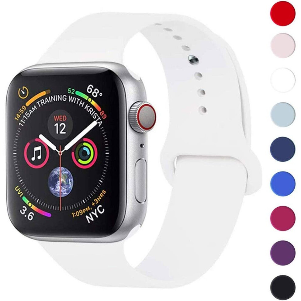(white, 44/42mm M/L) TECHGEAR Watch Band Compatible with Apple Watch 44mm / 42mm Soft Silicone Classic Sport Replacement Watch Band for Series 8 7 6 5 4 3 2 1.
