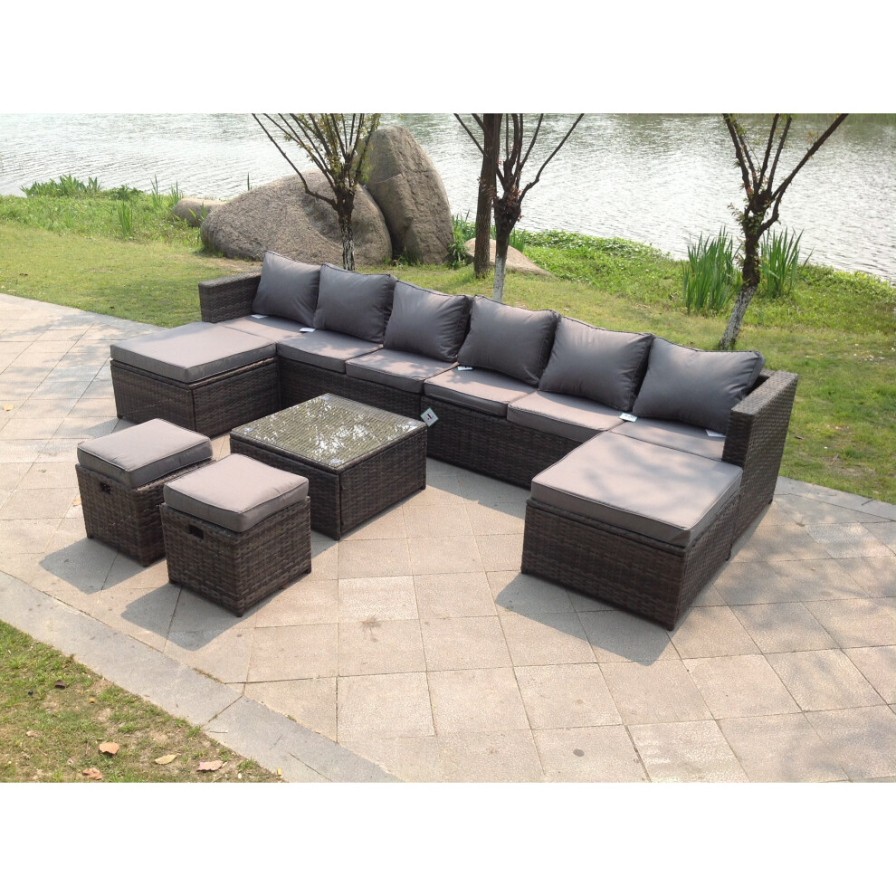 Fimous Lounge Couch Rattan Corner Sofa Set Garden Furniture Outdoor