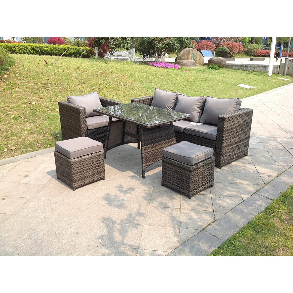 Fimous 6 Seater Rattan Sofa Set Dining Table Garden Furniture Outdoor