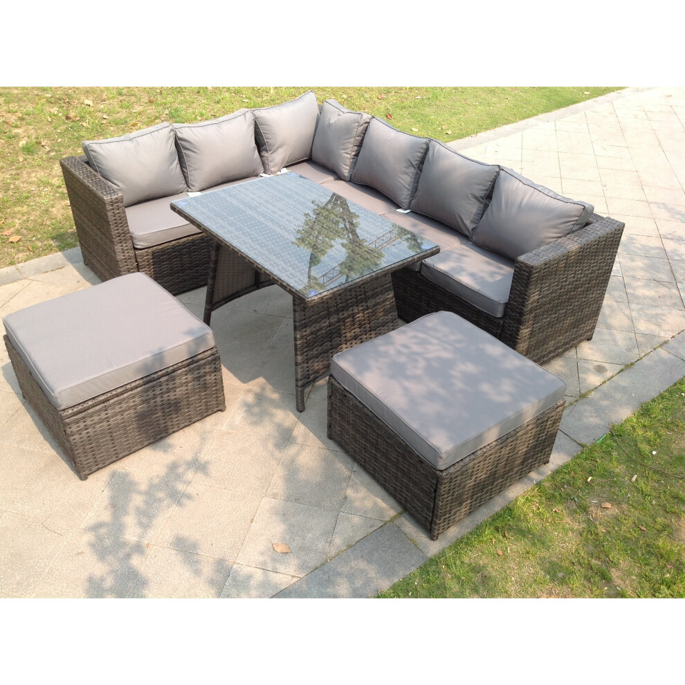 Fimous 8 Seater Rattan Corner Sofa Set Dining Table Garden Furniture